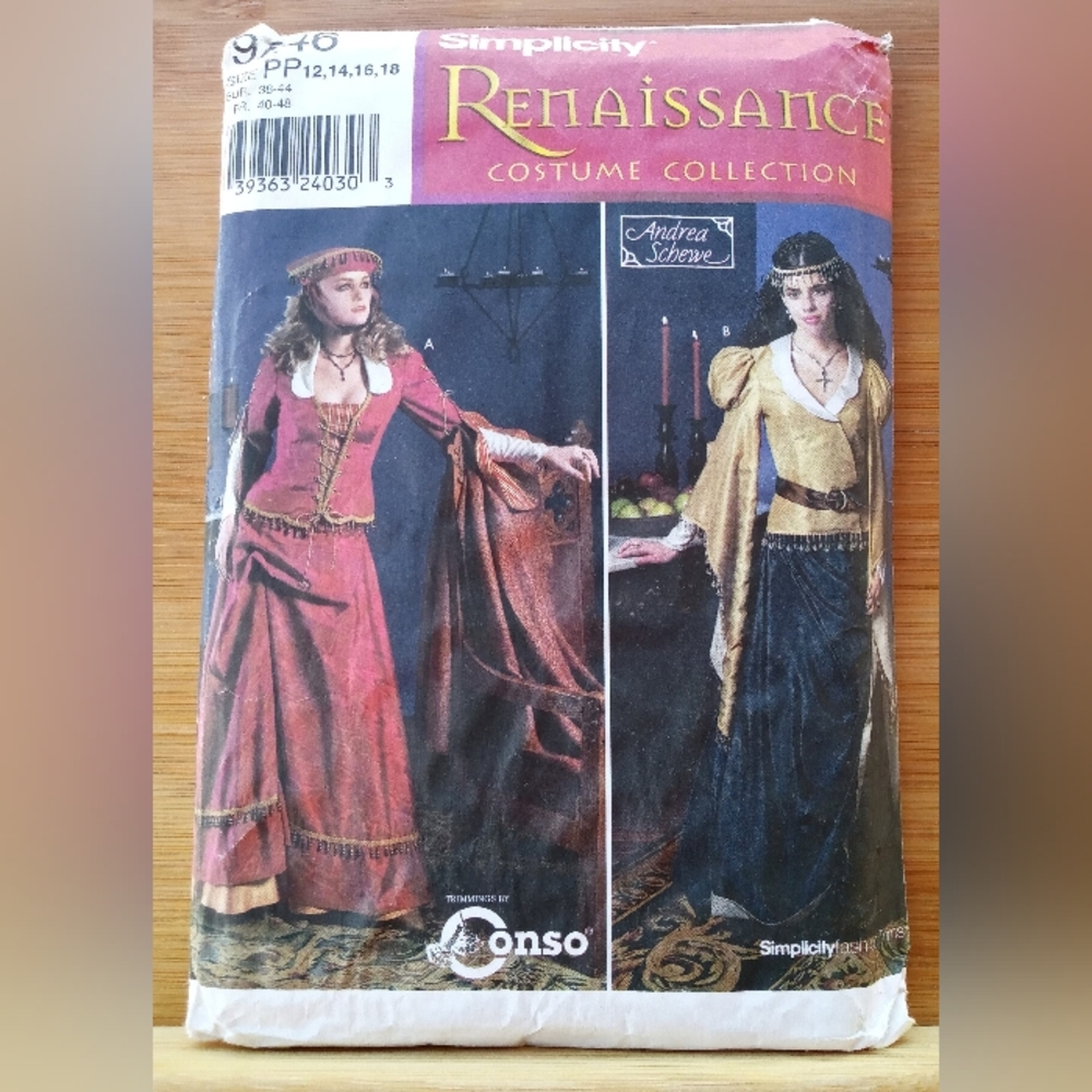 Vintage Simplicity #9246 Renaissance Costume Bodice Skirt Hat etc Sewing Pattern